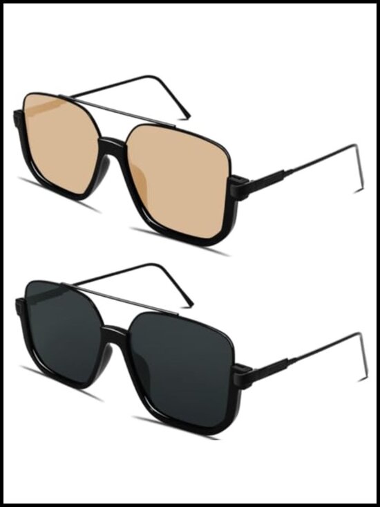 Retro Oversized Aviator Sunglasses Square Double Bridge Pilot 70s Trendy Shades